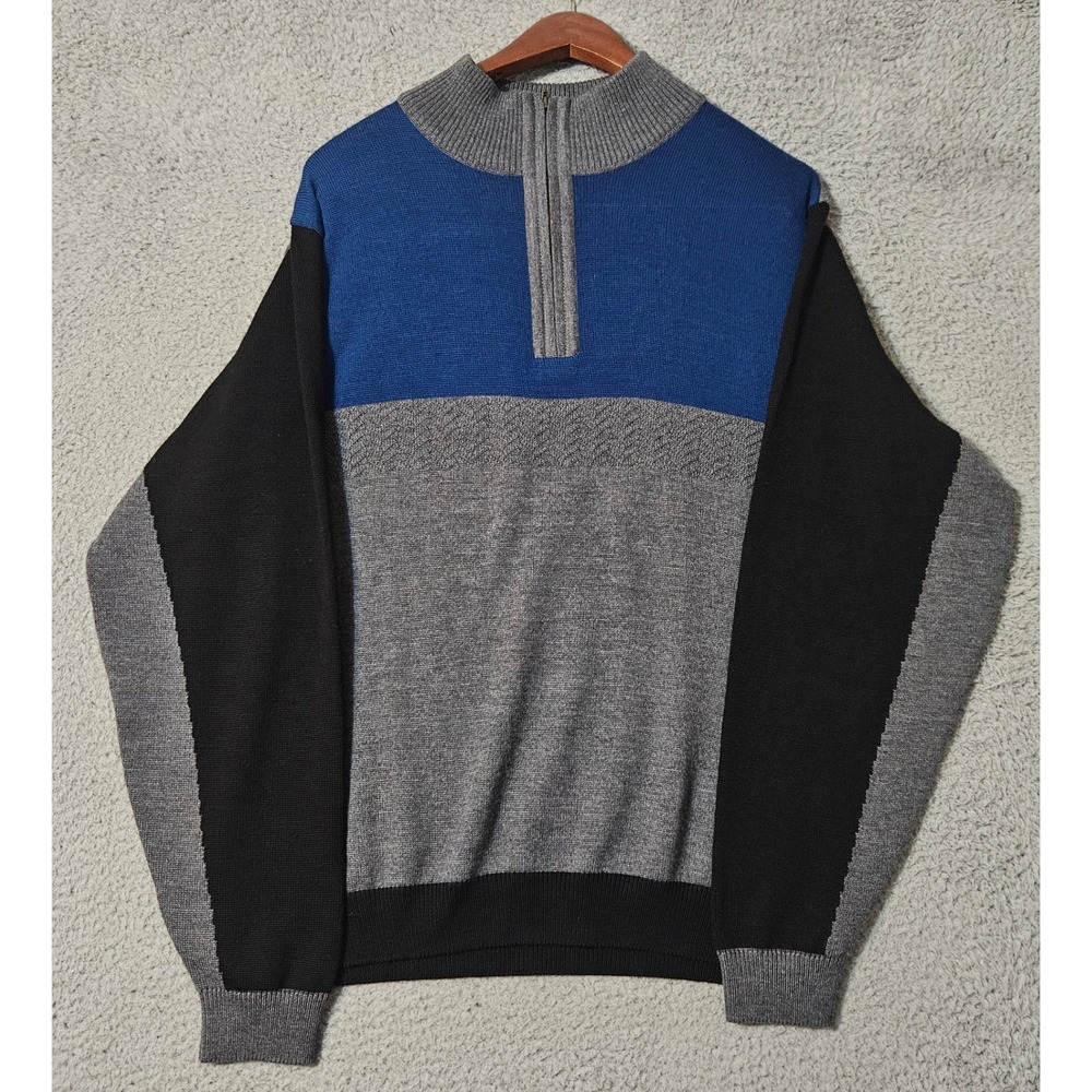 St. Croix Tasmere Wool 1/4 Zip Knit Sweater Men's Medium‎ Color Block USA